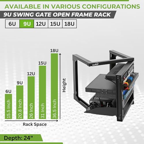 NavePoint 9U Server Rack with Swing Gate - Wall Mount Rack for 19 Inch IT & AV Equipment - 24' Deep, Black - size: 9U - 24in Deep