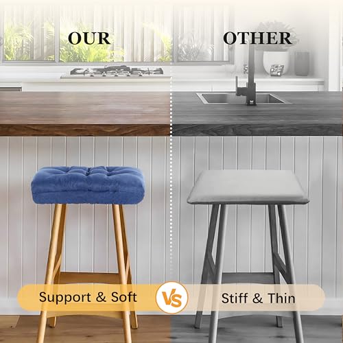 Rectangular Stool Cushion Set of 2, Soft Saddle Stool Cushions with Ties, Nonslip and Washable, Dark Blue, 18 x 10.5 x 4 Inch - color: Drak Blue, size: Pack of 2