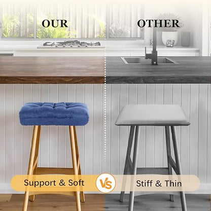 Rectangular Stool Cushion Set of 2, Soft Saddle Stool Cushions with Ties, Nonslip and Washable, Dark Blue, 18 x 10.5 x 4 Inch - color: Drak Blue, size: Pack of 2