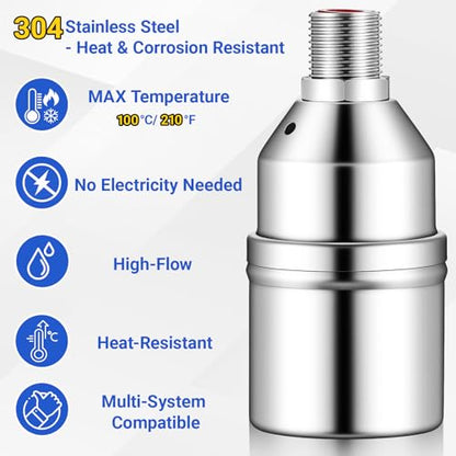 Hicarer 2 Set 304 Stainless Steel Water Float Valve 1/2" to 3/4" Automatic Water Level Control Shut off Float Valve for Watering Tank, Livestock Troughs, Pool, Distiller