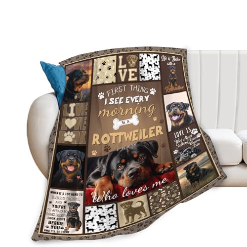Dynova Rottweiler Blanket Cozy Plush Dog Lovers Gifts Throw Blankets Animal Fuzzy Flannel Fleece for Girls Boys Women Men 50"X40" - color: Rottweiler, size: 50"x40"