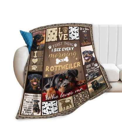 Dynova Rottweiler Blanket Cozy Plush Dog Lovers Gifts Throw Blankets Animal Fuzzy Flannel Fleece for Girls Boys Women Men 50"X40" - color: Rottweiler, size: 50"x40"