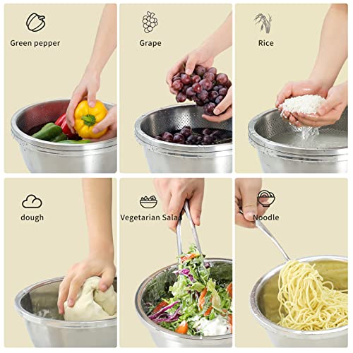 Paoli 304 Stainless Steel Fine Mesh Colander Set, 4.5QT Large Capacity Strainer with Mixing Bowl — Rinse Fruits, Veggies, Rice & Drain Pasta, Dishwasher Safe (2-Piece) - color: Primary Colors, size: 4qt