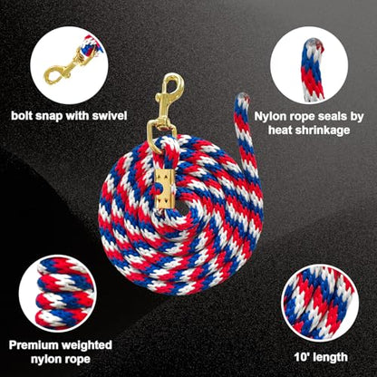 5/8" x 8' Nylon Horse Lead Rope (Red-Blue-White) - color: Red-Blue-White
