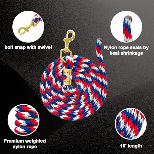 5/8" x 8' Nylon Horse Lead Rope (Red-Blue-White) - color: Red-Blue-White