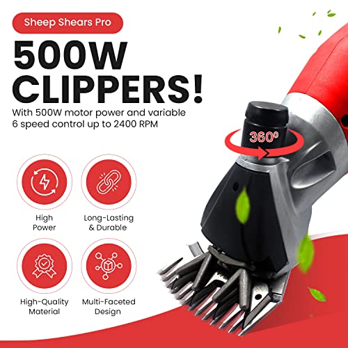 Sheep Shears Pro Electric Sheep Shearing Clipper, 110V, 500W with 2 Blades