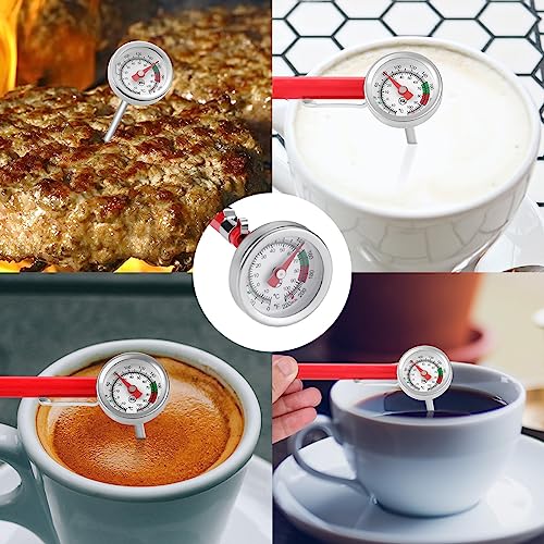 2 Pack Instant Read Pocket Milk Frothing Thermometer with1 inch Dial 5 inch Probe Clip,Best Instant Read Food for The Coffee Drinks,Chocolate Milk Foam (Color Dial)