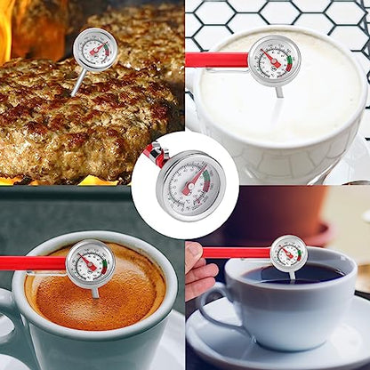 2 Pack Instant Read Pocket Milk Frothing Thermometer with1 inch Dial 5 inch Probe Clip,Best Instant Read Food for The Coffee Drinks,Chocolate Milk Foam (Color Dial)