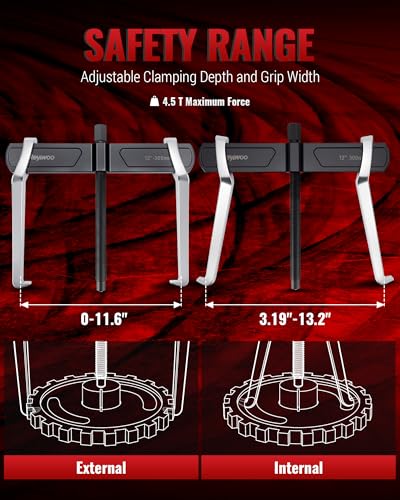 Reywoo 12" 2-Jaw Gear Puller for External (11.6" Max) & Internal (13.2" Max) Pulling, Heavy-Duty Bearing, Flywheel, Pulley and Gear Remover Tool, Adjustable CR-V Steel - size: Max External 11.6"