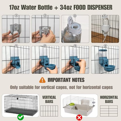 Automatic Pet Food Water Dispenser, Auto Gravity Pet Feeder Water Bottle Set for Crate Cage for Puppy Cat Rabbit Guinea Pigs Chinchilla Ferret Hedgehog (Grey) - color: Grey