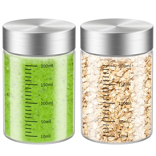 CWHHRN 8 Oz Glass Bottles with Lid, 2 Pack | BPA Free Leakproof Borosilicate Glass Bottles, Ideal for Beverage, Protein Shakes and Food Storage