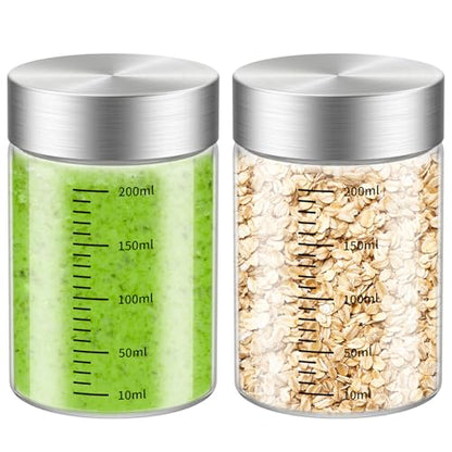CWHHRN 8 Oz Glass Bottles with Lid, 2 Pack | BPA Free Leakproof Borosilicate Glass Bottles, Ideal for Beverage, Protein Shakes and Food Storage