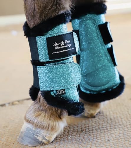 Star Point Horsemanship Mini-Pony Brushing Boots - color: Teal Sparkle