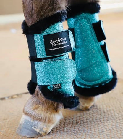 Star Point Horsemanship Mini-Pony Brushing Boots - color: Teal Sparkle