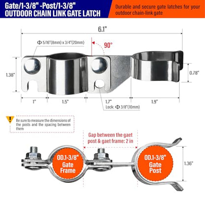 Heavy Duty Stainless Steel 1-3/8" x 1-3/8" Chain Link Fence Gate Fork Latch with Hole for Padlock（Fit 1 3/8" Gate Frame） 1Pack - size: 1-3/8''x1-3/8''-1P