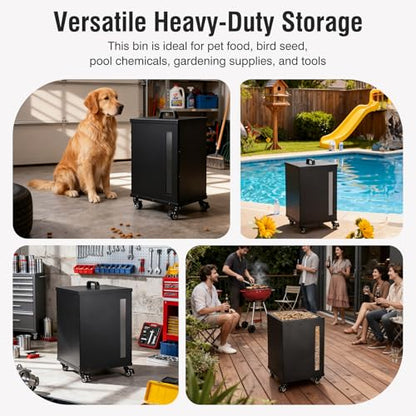 Rayzi 66lb Wood Pellet Storage Bin, Fuel Pellet Carbon Steel Container | Outdoor Waterproof Storage Bin & Rust-Resistant Metal Storage for Wood Pellets, Animal Feed, Charcoal