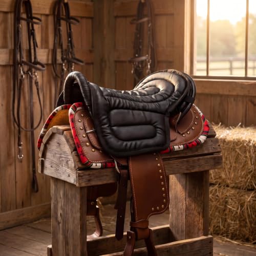 Cushion Non-Slip Saddle Pad – Shock Absorbing PU Leather Seat Pad for Horseback Riding, Relieves Back & Hip Pressure, Prevents Saddle Soreness, Fits on Saddles & Motorcycles