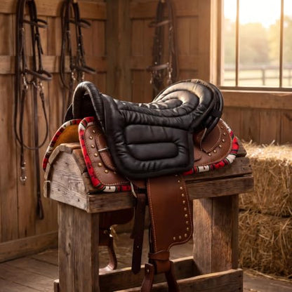 Cushion Non-Slip Saddle Pad – Shock Absorbing PU Leather Seat Pad for Horseback Riding, Relieves Back & Hip Pressure, Prevents Saddle Soreness, Fits on Saddles & Motorcycles