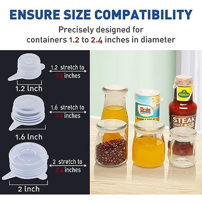 Extra Small Silicone Stretch Lids Reusable Silicone Jar Cover 3 Different Sizes Fit to 1.2 Inch to 2.4 Inch Small Jars,Food Cans,Bottles 6 Pack - size: 1.2-2.4 inch (3 sizes)