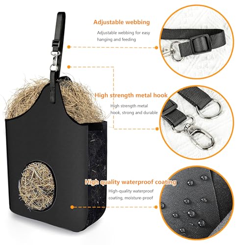 4 Pcs Hay Bag Hanging Goat Feeder Tote with Adjustable Strap - color: black-4