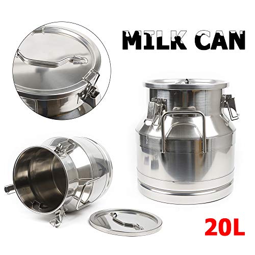 Milk Can, Stainless Steel Milk Jug with Handle & Lid, Heavy Duty Milk Pail Bucket for Milk Wine Storage (20L/5.25 Gallon) - size: 20L/5.25 Gallon