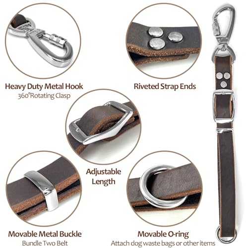 Leather Short Dog Leash,Adjustable Length Dog Leads,Extra Thick Genuine and Heavy-Duty Hardware Handmade Assembled with Extension Function Strong Traffic Pet Leashes. (Width: 1.0" Length: 14-25") - size: Width: 1.0" Length: 14-25"