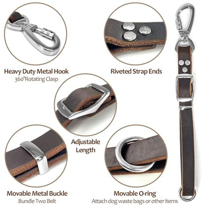 Leather Short Dog Leash,Adjustable Length Dog Leads,Extra Thick Genuine and Heavy-Duty Hardware Handmade Assembled with Extension Function Strong Traffic Pet Leashes. (Width: 1.0" Length: 14-25") - size: Width: 1.0" Length: 14-25"