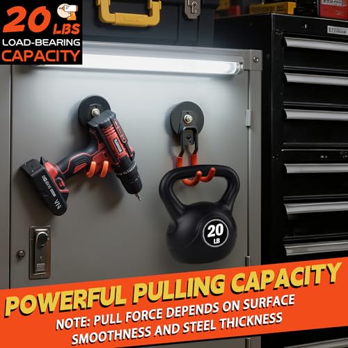 ULIBERMAGNET New Upgraded Garage Strong Magnetic Hooks, 4 Pack Heavy Duty Large J Hooks with Magnet, Anti-Slip Coating Magnet Hooks for Garden Tools, Ropes,Drill - style: V1 PRO 2.59" Medium J Orange 4PC