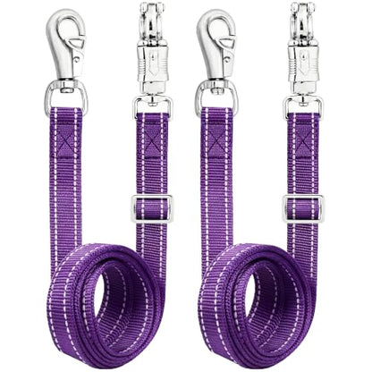 2 Pack Cross Ties for Horses, Heavy Duty Reflective Adjustable Trailer Tether (44"-78.7") with Panic & Bull Snap, 360° Anti-Tangle Barn Grooming Equipment (Purple) - color: Purple