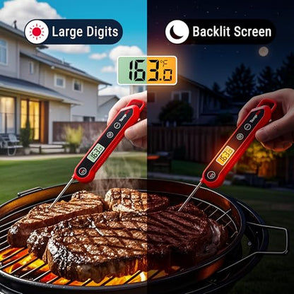 TempPro TempSwift 1 Sec Meat Thermometer Digital for Kitchen Cooking Food - color: Red