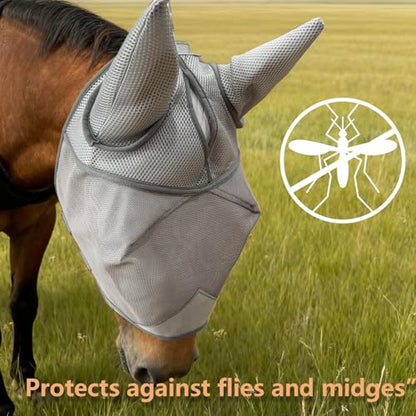 Grey Adjustable Horse Fly Mask with Ears for Ranch Daily Training