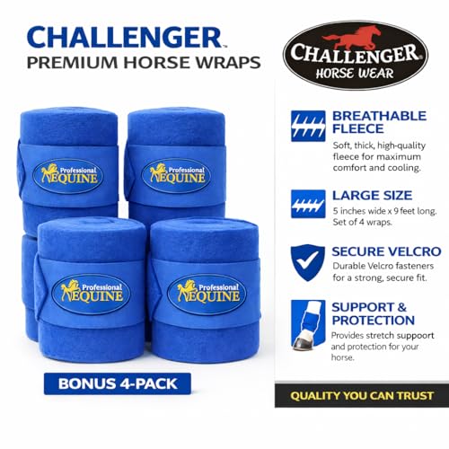 CHALLENGER 10ft Horse Grooming Leg Polo Wrap Set of 4 Soft Fleece 95R - color: Royal Blue