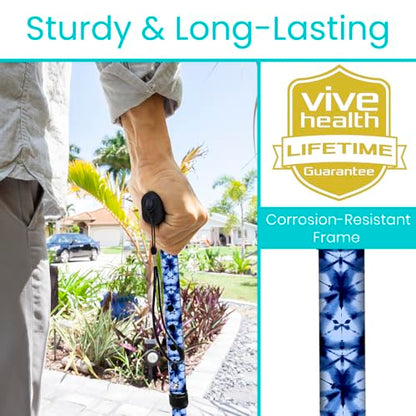 Vive Folding Cane - Foldable Walking Cane for Men, Women - Fold-up - color: Blue Burst