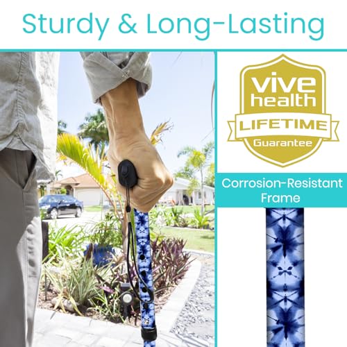 Vive Folding Cane - Foldable Walking Cane for Men, Women - Fold-up - color: Blue Burst