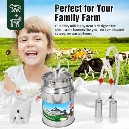2-in-1 Upgrade 2.6Gal/10L Portable Electric Milker, Milking Machine for Cows and Goats with Food-Grade Stainless Steel Bucket, 4 Teat Cups and Pulsation Vacuum System for Farm,Ranch and Home Dairy Use - size: 10L Two-in-One Milking Machine