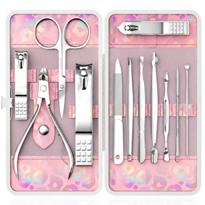 ZIZZON Nail Clippers Kit Manicure Pedicure Set with Holographic Case(Pink) | 12-Piece Set with Thicker Steel, Precision-ground Cutting Edges, and Smooth-finished Tools for Clean, Precise Trimming. - color: Pink