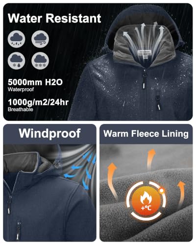 Outdoor Ventures Men's Softshell Jacket Waterproof Fleece Rain Shell Coat - color: Midnight Blue Heather, size: 3X-Large