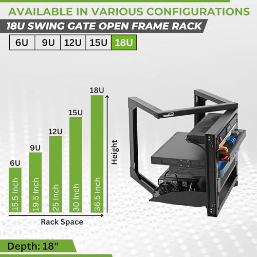 NavePoint 18U Server Rack with Swing Gate - Wall Mount Rack for 19 Inch IT Equipment Open Frame Rack – Network Rack Wall Mount for AV & Server Equipment 18” Deep Rack, Black - size: 18U - 18in Deep