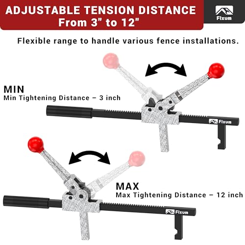 Chain Link Fence Stretcher Tool, Ratcheting Wire Fence Tightener & Puller for Woven Wire Fence, 3″–12″ Tension Range, 5° Tilted Base & Hooked Groove, One-Hand Operation for Farm & Yard - color: Black