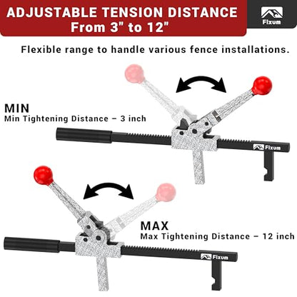 Chain Link Fence Stretcher Tool, Ratcheting Wire Fence Tightener & Puller for Woven Wire Fence, 3″–12″ Tension Range, 5° Tilted Base & Hooked Groove, One-Hand Operation for Farm & Yard - color: Black