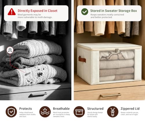 Qozary Cashmere Sweater Storage Bags for Closet with Cedar Blocks, 2 Pack