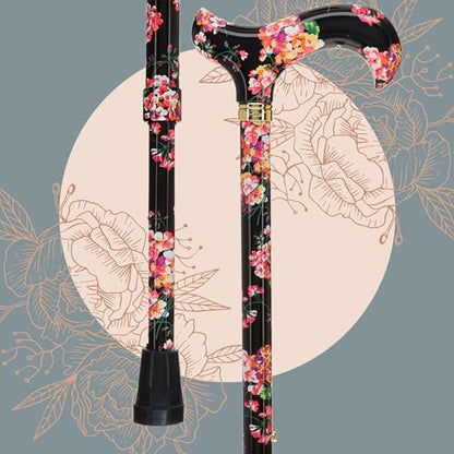 Royal RC Canes Walking Sticks for Men and Women - Stylish Designer Fashionable Adjustable Derby Canes - Lightweight Aluminum Cool Walking Sticks with HD Patterns - color: Black Midnight Floral