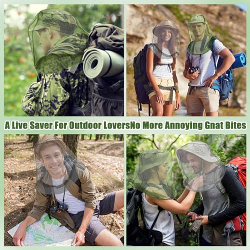HESTYA 4 Pack Mosquito Head Net Face Mesh,Gray, Army Green - color: Gray, Army Green