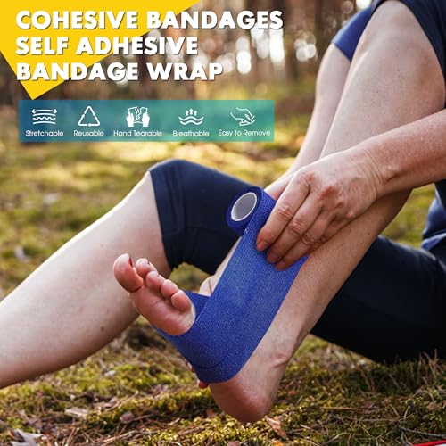 6 Pack Self Adhesive Bandage Wrap, 4 in x 5 Yards Vet Wrap Tape, White