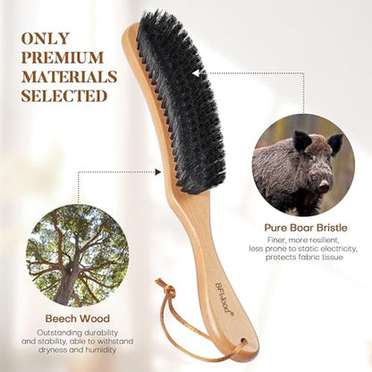 BFWood Clothes Brush, Boar Bristle Hat Brush Lint Brush for Suits, Cashmere, Wool, Velvet, Suede and Pet Hair, Large Beech Handle - color: Beech Wood+boar Bristle
