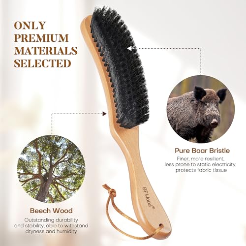 BFWood Clothes Brush, Boar Bristle Hat Brush Lint Brush for Suits, Cashmere, Wool, Velvet, Suede and Pet Hair, Large Beech Handle - color: Beech Wood+boar Bristle