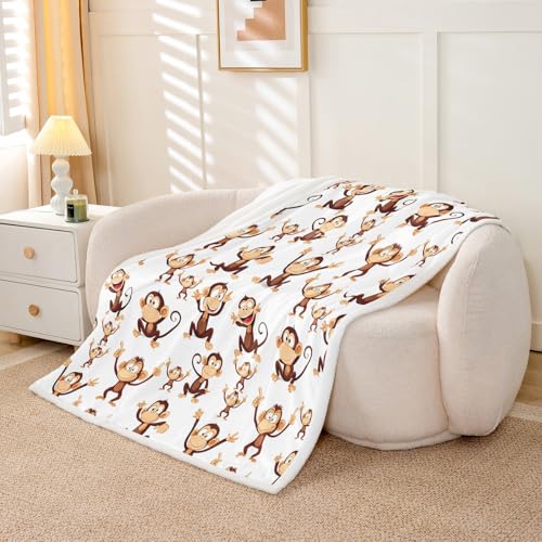 Feelyou Monkey Sherpa Blanket Cartoon Animal Pattern Throw Blanket Cute Monkey Plush Blankets and Throws for Kids Boys Girls 60" x 80" - color: Multi 02, size: 60" x 80"