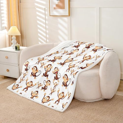 Feelyou Monkey Sherpa Blanket Cartoon Animal Pattern Throw Blanket Cute Monkey Plush Blankets and Throws for Kids Boys Girls 60" x 80" - color: Multi 02, size: 60" x 80"