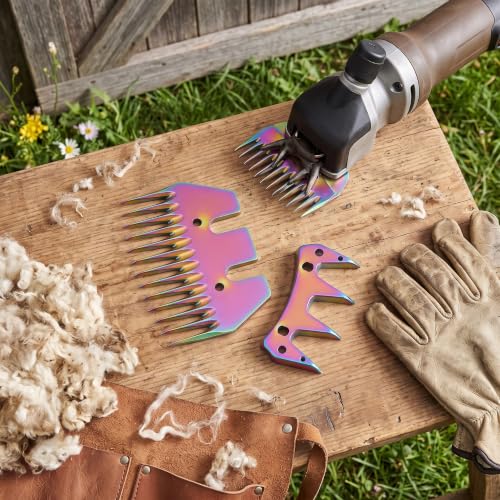 Fabater Sheep Shears Blades, High Carbon Steel 13 Tooth Replacement Blades, Electric Wool Shear with Colorful Design for Goats Sheep Alpacas Grooming Efficient Cutting Without