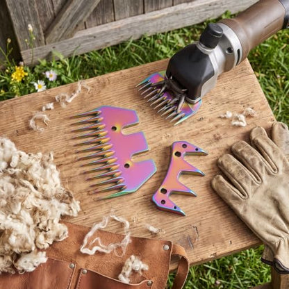 Fabater Sheep Shears Blades, High Carbon Steel 13 Tooth Replacement Blades, Electric Wool Shear with Colorful Design for Goats Sheep Alpacas Grooming Efficient Cutting Without